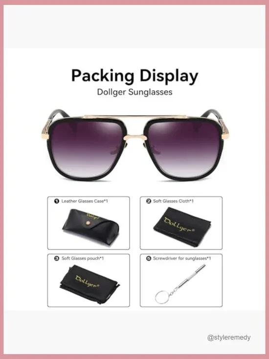 Oversized Square Aviator Sunglasses Gold Alloy Frame UV 400 Protection - Picture 6 of 7